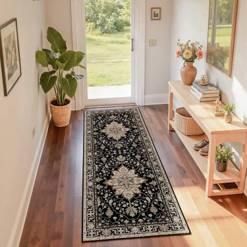 RELEANY Washable Area Rug, Runner 2'x6', Black/Neutral - color: Black/Neutral, size: 2' x 6' (Rectangular)