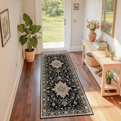 RELEANY Washable Area Rug, Runner 2'x6', Black/Neutral - color: Black/Neutral, size: 2' x 6' (Rectangular)