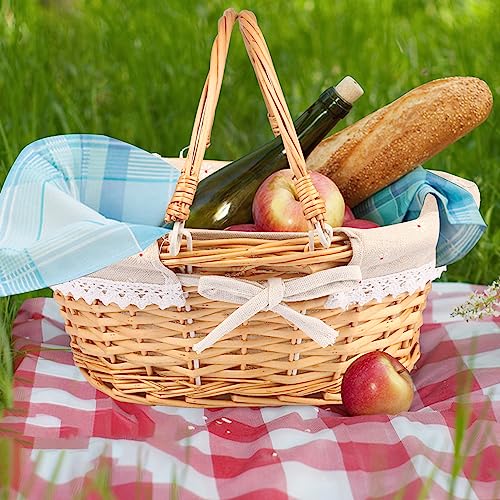 2 Pack Medium Size Wicker Basket with Handle, 12.6x9x4.7 inch Wicker Picnic Basket with Liner, Empty Gift Basket, Oval Willow Woven Basket for Fruit, Candy, Gathering, Wedding, Picnic, by,GNIEMCKIN - size: 2 PCS medium natural color