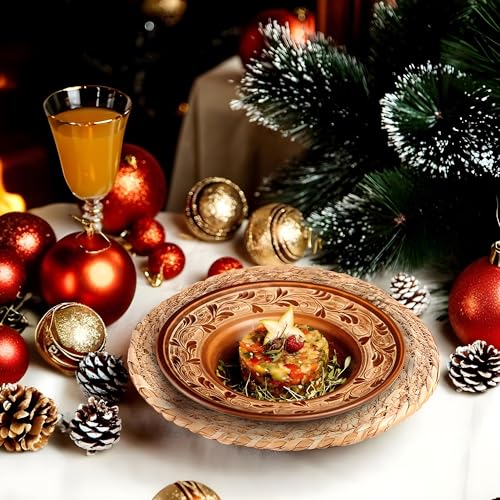 Round Woven Placemats Set of 12，12 Inch Natural Rattan Placemats Hand-Woven Water Hyacinth Placemat Farmhouse Rustic Braided Boho Wicker Table Mats for Christmas Dining Table Wedding Home (12 Inch) - size: 12