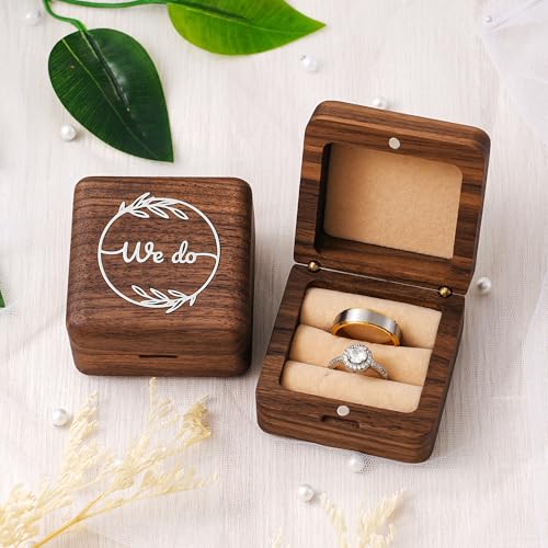 KWOOD We Do-Custom Wooden Wedding Ring Box, Personalized Metal Name Wooden Ring Box, Wedding Ceremony Ring Holder, Anniversary Birthday Gift Idea - style: S-We Do