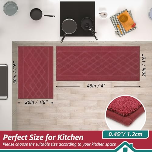 BEQHAUSE Kitchen Rugs Set of 2 Non Slip Runner, 20"x30"+20"x48", Red - color: Burgundy Red, size: 20" X 30" + 20" X 48"