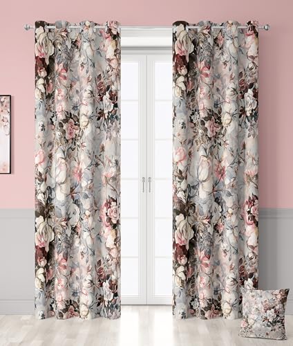 Pink Grey Floral 100% Blackout Curtains 2 Panels 52Wx84L Inch Red - color: Pink&grey&white, size: 52"W x 84"L (Pack of 2)