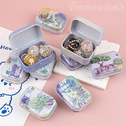 Framendino, 5 Pack Mini Lavender Flower Tin Trinket Coin Box Jewelry Storage Case Containers with Lid (Random Color) - color: Lavender