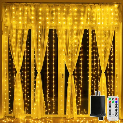 Ollny Curtain Lights 300LED 9.8ftx9.8ft, Connectable IP67 (Warm White) - color: Warm White, size: 9.8 ft