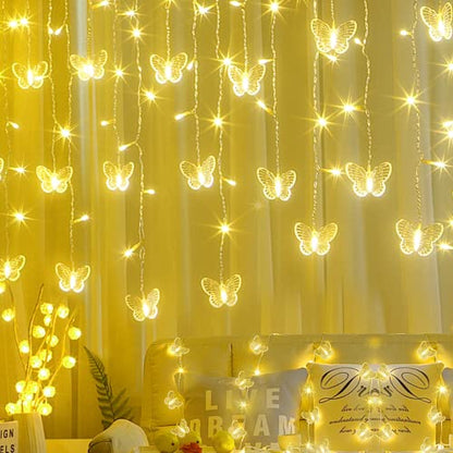 Butterfly Curtain Fairy Lights USB Plug in,120 LED 8 Modes 20FT Firefly Twinkle Icicle String Lights with Remote Timer Waterproof Copper Wire for Bedroom Patio Christmas Wedding Party Dorm(Warm White) - color: Warm White
