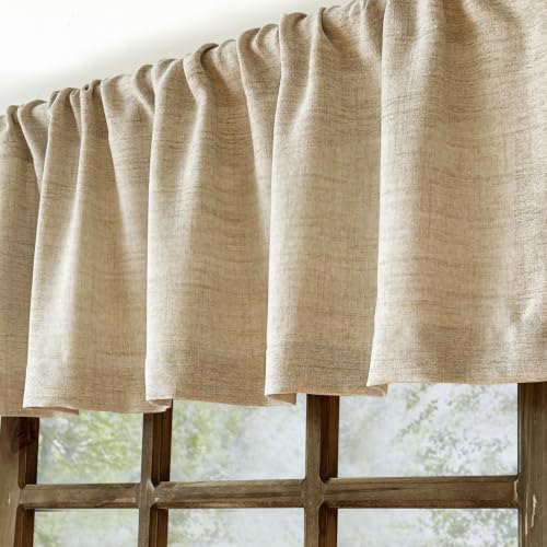 Oindec Farmhouse Faux Linen Valance for Windows, 54x15 inch, Khaki Tan - color: Khaki Tan, size: 54"W x 15"L (Pack of 1)