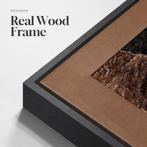 Large Framed Neutral Brown Abstract Wall Art for Living Room, 4 Piece Set