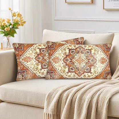 Orange Boho Lumbar Pillow Covers 12X20 Set of 2 Bohemian - color: Red Orange