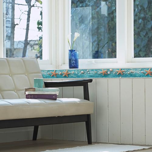 IVN Wallpaper Border Peel and Stick Wall Ocean Starfish Shell 4x196 Inch - color: Ocean Starfish Shell