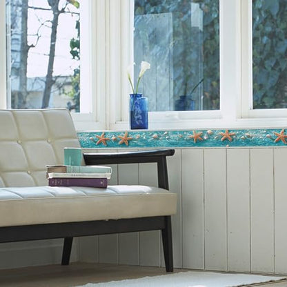IVN Wallpaper Border Peel and Stick Wall Ocean Starfish Shell 4x196 Inch - color: Ocean Starfish Shell