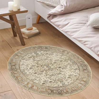 SIILOOM Washable 3ft Circle Round Rug, 3x3 Non-Slip Soft Circular Area Rugs - color: Beige/Brown, size: 3' (Round)