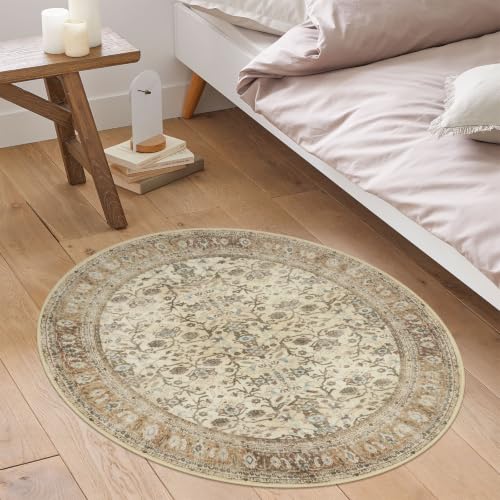 SIILOOM Washable 3ft Circle Round Rug, 3x3 Non-Slip Soft Circular Area Rugs - color: Beige/Brown, size: 3' (Round)