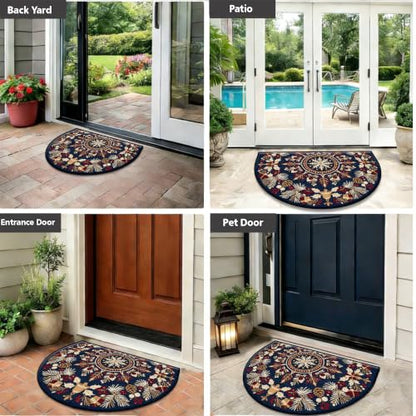 Christmas Half Round Door Mat 24"x36", Non-Slip Indoor Entryway Rug - color: Multicolor-12