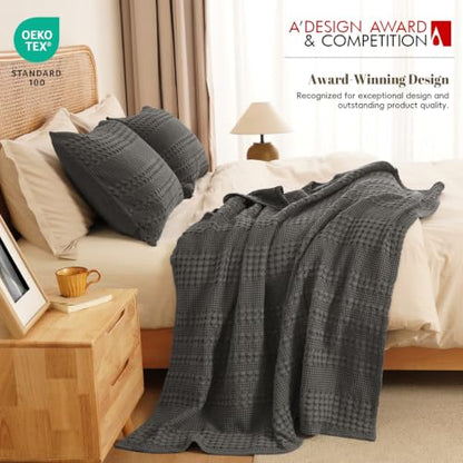 PHF Lightweight 100% Cotton Waffle Throw Blanket for Couch, Charcoal Grey - color: 13 Charcoal Grey, size: Throw(50"x60")