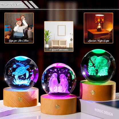 Ornalrist 3D Sea Turtle Gifts 3.15in Crystal Ball Figurine for Women Men - color: Turtle