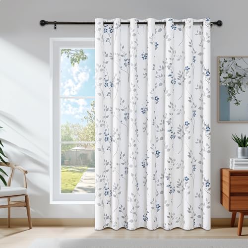 Beauoop Floral 100% Blackout Sliding Door Curtains Blue Grey 100x84 1 Set - color: Grommet | Blue Grey, size: 100"W x 84"L (Pack of 1)