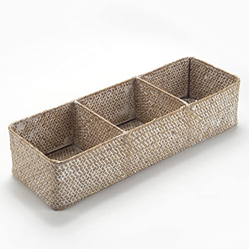Seagrass Tank Basket for Toilet Paper 3 Sections Woven Storage Basket with Large Compartment Whitewash (16.5inch x 5.5inch x 3.5inch) - color: Whitewash, size: 3 sections no lid