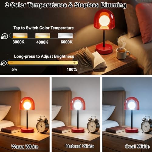 Cordless Table Lamp, Rechargeable Battery Operated Touch Control, Red - color: Red