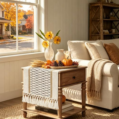 yuboo Boho Fall Table Runner, 36 inches Coffee Table Runner - color: Black&beige, size: 36 inch