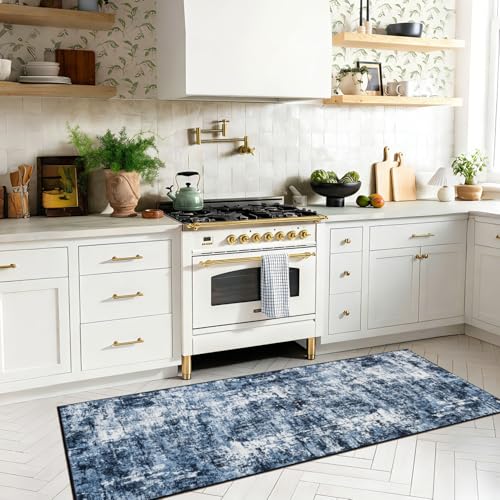 Rugflix 2x8 Runner Rug for Hallway, Washable Navy Blue Kitchen Runners - color: 01-ocean Blue, size: 2' x 8' (Runner)