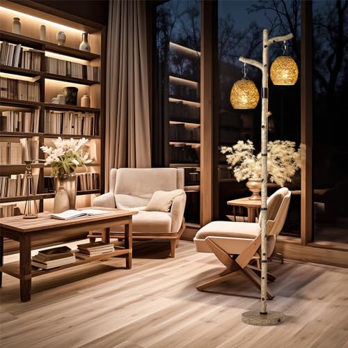 Scenekoy 68.5" Rustic Floor lamp with Remote Control, Bird Nest Lantern - color: Multicolor