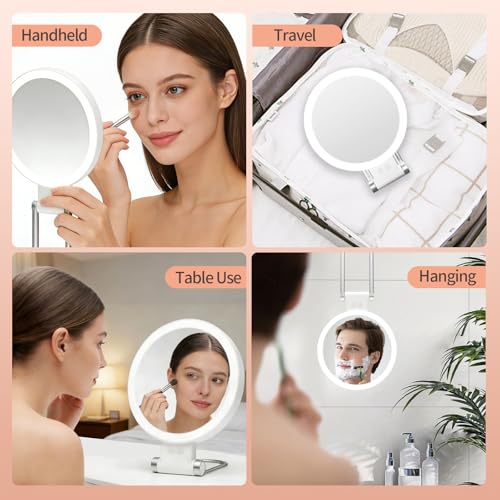 Travel Makeup Mirror with Lights-1/30X Magnifying Rechargeable Double-Sided
