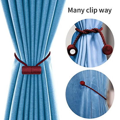 18 Inch Strong Magnetic Curtain Tiebacks, Curtain Holdbacks Modern Upgrade Strong 2021 New Twisted Style Decorative Drapery Rope Tie Backs(2 Pack Burgundy) - color: Burgundy