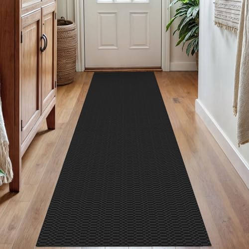 KOZYFLY 2x7 Runner Rug, Washable Non Slip Kitchen Hallway Rug, Black/Grey - color: Black/Charcoal Grey, size: 2' x 7' (Rectangular)