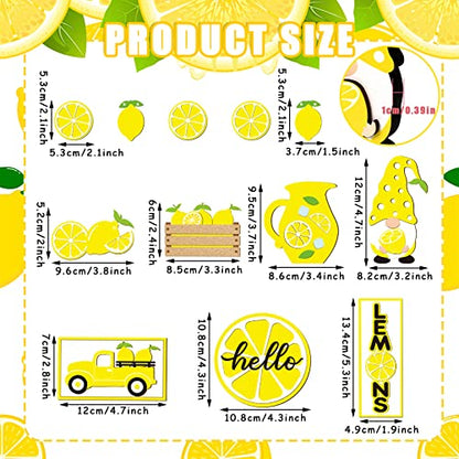 12 Pcs Lemon Tiered Tray Decor Set Gnome Fresh Lemonade Wooden Sign - style: Lemon