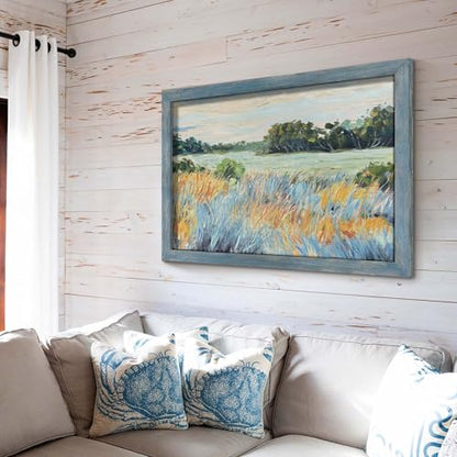 summer melody Abstract Landscape Natural Wood Framed Wall Art 45x30 Inch - color: Teal, size: 45"L x 30"W