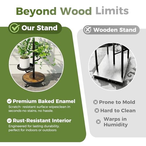 Bamworld Metal Plant Stands with Wheels Tall Plant Stand Indoor Black - color: Black