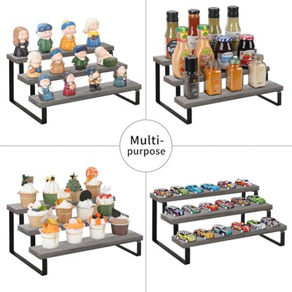 YINMIT Wooden Display Riser Stand, Tiered Perfume and Cologne Organizer Stand, 3 Tier Spice Rack Organizer, Rustic Display Shelf for Candles (3 Tier,2Pack,Grey) - color: 3 Tier,2 Pack,Grey