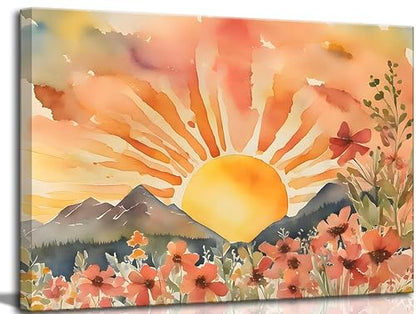 SXHANJXT Boho Sun Canvas Wall art - color: Sunrise-Canvas, size: 16"L x 12"W
