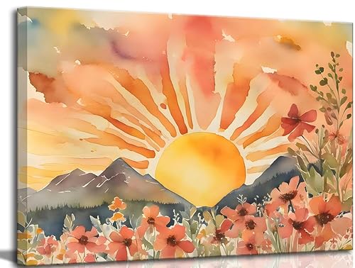 SXHANJXT Boho Sun Canvas Wall art - color: Sunrise-Canvas, size: 24"L x 16"W