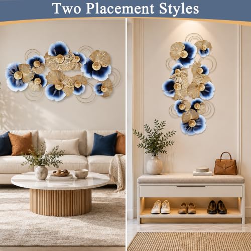 Lucky Monet Metal Wall Art Decor, 51"x26" 3D Wall Sculptures Lotus Leaf - color: Style 9