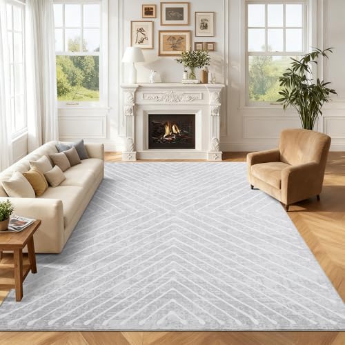 ROYHOME Washable Area Rug 10x13 Modern Striped Geometric Low Pile Rug - color: Grey, size: 10' x 13' (Rectangular)