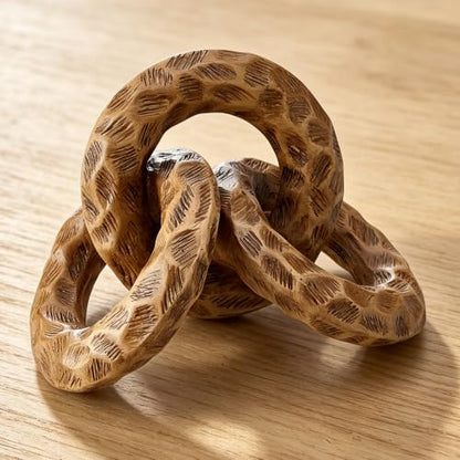 3-Link Rustic Wood Look Chain Knot – Hand-Carved Resin Wooden Ring Décor