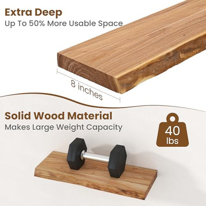 Floating Shelves for Wall, Solid Elm Wood Shelves, 20in Set of 2, Natural - color: Natural, size: Live Edge, 20inch, 2Packs