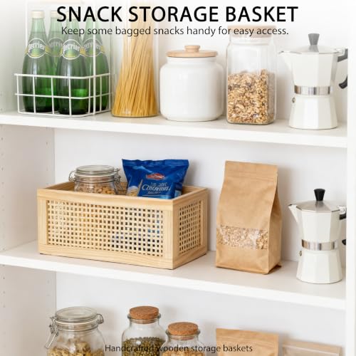 Small Rectangular Rattan Woven Wooden Storage Basket - size: Rectangle C - 1-Piece (Small)