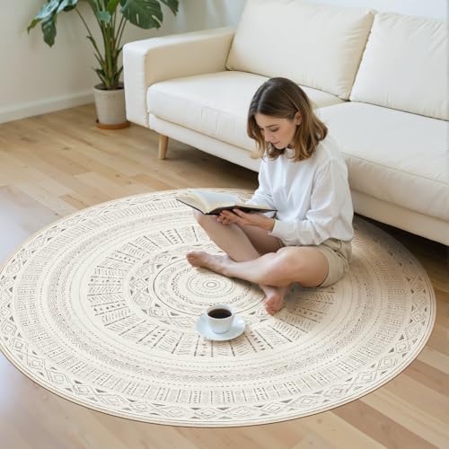 cotiled 5x5 Round Rug 5ft Circle Living Room Boho Area Rugs - color: Light Brown/Cream, size: 5' (Round)