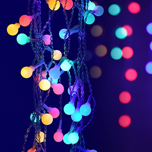 YOLIGHT Fairy Curtain Lights, USB/Battery Powered Ball Icicle Light 13ft 96 LED Globe String Hanging Lights for Bedroom Dorm Wedding Party Christmas Decoration (Multi-Colored) - color: Multicolor