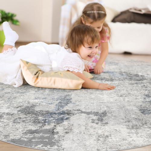 DMOYEST 8ft Round Area Rug for Living Room Washable Non Slip Circle Rug - color: Grey Blue, size: 8' (Round)