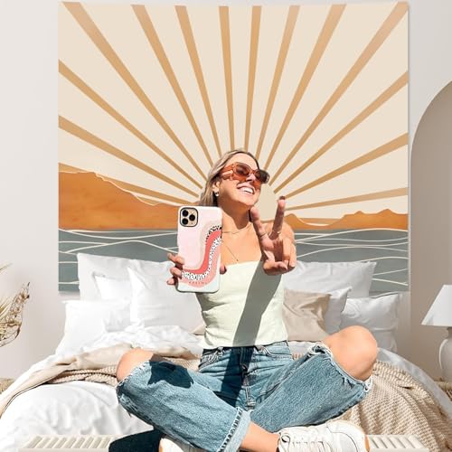 Apdidl Boho Tapestry Wall Hanging for Bedroom Aesthetic, Bohemian Sun Sunrise Sea Vintage Tapestries for Living Room, Retro Hippie Rainbow Mountain Backdrop Tapestry for Dorm Room Decor (60" X 79") - color: Boho Wall Tapestry, size: 79"L x 60"W