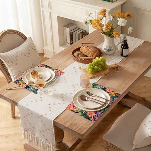 Placemats Set of 6, Tropical Parrot Forest Linen Placemats 12x18 Inch, Heat Resistant Table Mats, Washable Non Slip Place Mats for Dining Table Kitchen Home - color: Tropical Parrot Forest