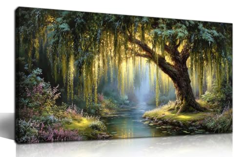 MXUNYZ Green Willow Tree Canvas Wall Art Botanical Nature Print Painting - color: Green, size: 40"L x 20"W