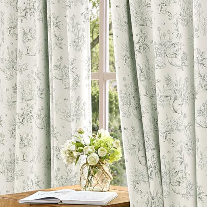 jinchan Green Blackout Curtains 63 Inch Woodland Back Tab 2 Panels - color: Sage Green on Beige, size: 50"W x 63"L (Pack of 2)