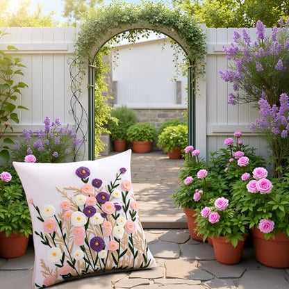 Embroidered Throw Pillow Covers 18x18 Pack of 2 Purple Pink Flower - color: Purple-pink Flower