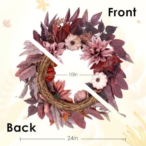 Fall Wreaths for Front Door Decor Artificial Flower, 24" Autumn Pumpkin - color: Fall Wreath 2