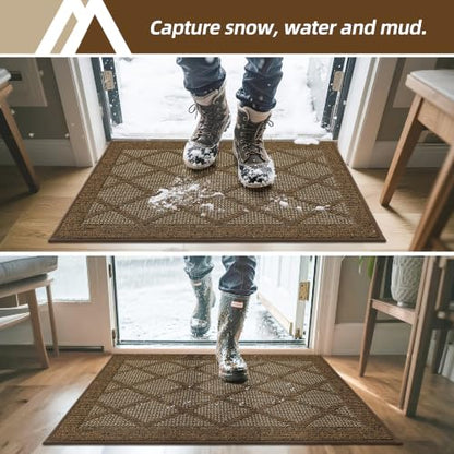 COSY HOMEER Non-Slip Door Mat 24"x60",Entryway Rugs Low Profile,Brown - color: Brown, size: 5' x 2' (Rectangular)